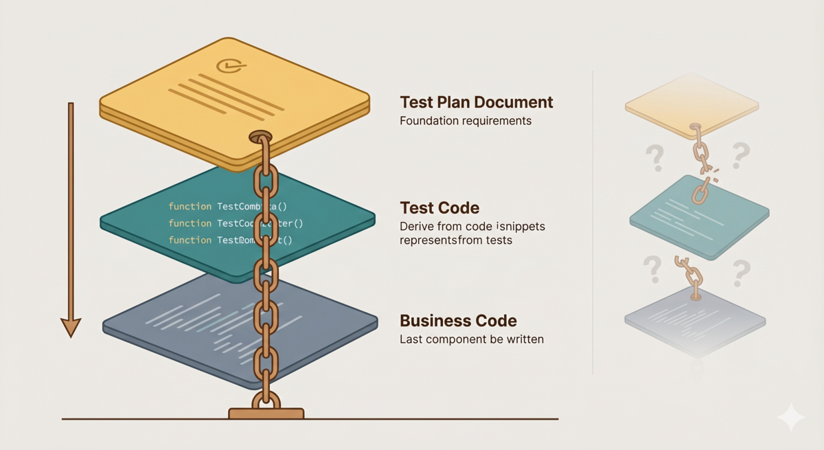Requirement anchoring: test plan before test code before business code