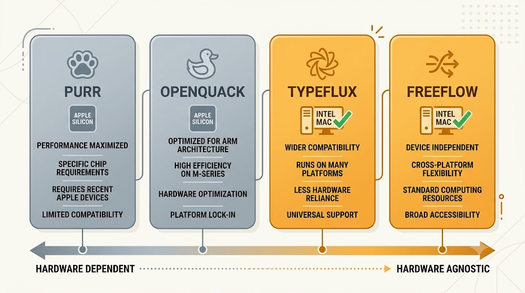 Four tools compared on Intel Mac compatibility