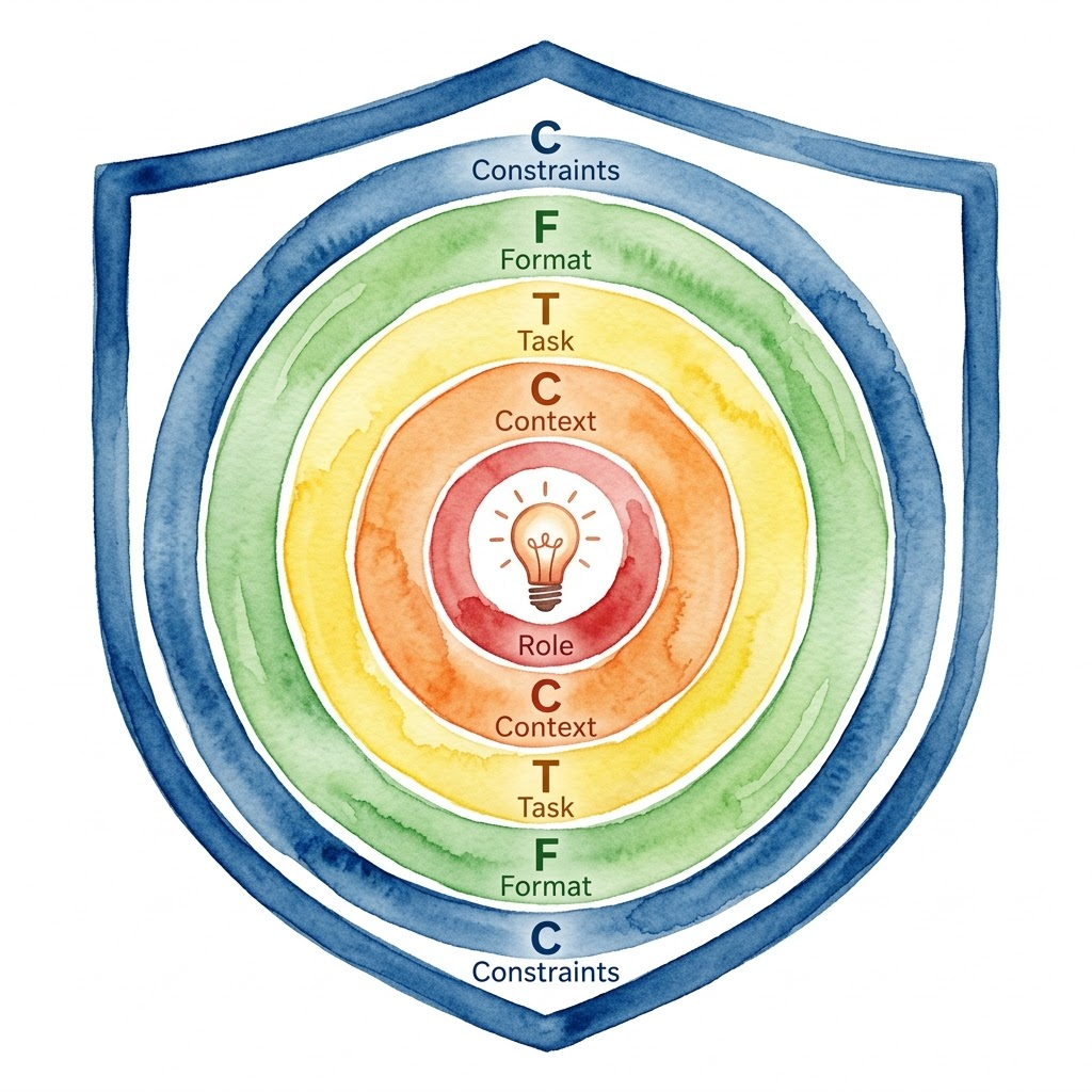 RCTFC five elements in progression: Role → Context → Task → Format → Constraints