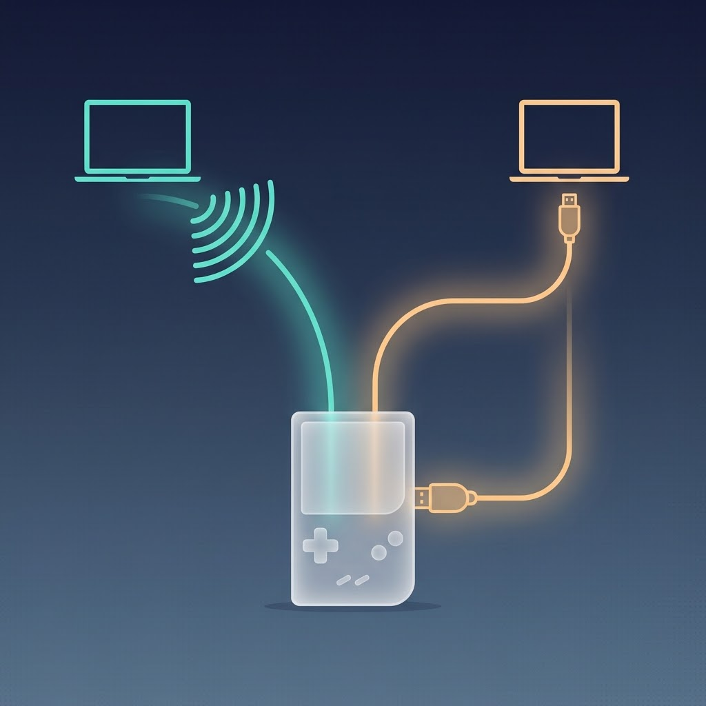 两条安装通道：左 Wi-Fi 无线上传，右 USB 数据线
