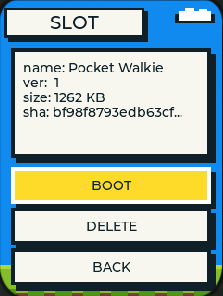 槽位详情：显示真名 Pocket Walkie、固件大小和 SHA 指纹