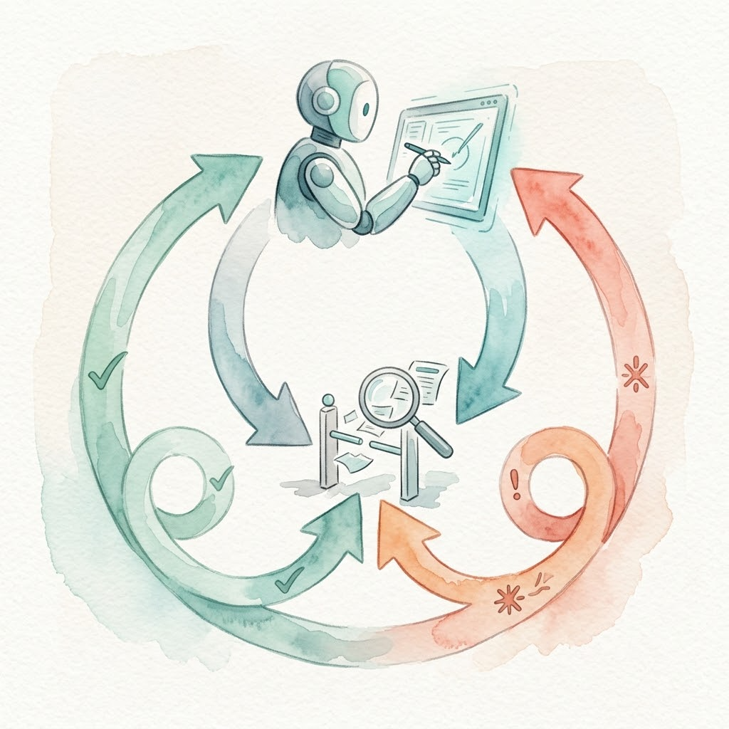 Post-Tool-Use Hook feedback loop: model writes code, Hook checks, errors feed back, auto-correction